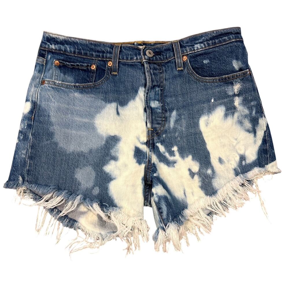Levi's Wedgie Straight Bleached Distressed Denim Cutoff Shorts Fringe Hem 31